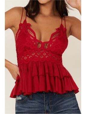 Red Lace Ruffled Peplum Cami Top - Women